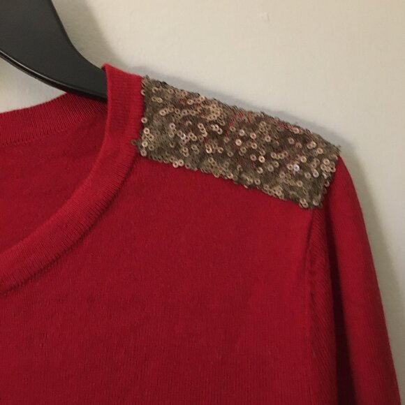 Merona Red with Gold Sequin Shoulders Button Down Cardigan - Picture 7 of 14